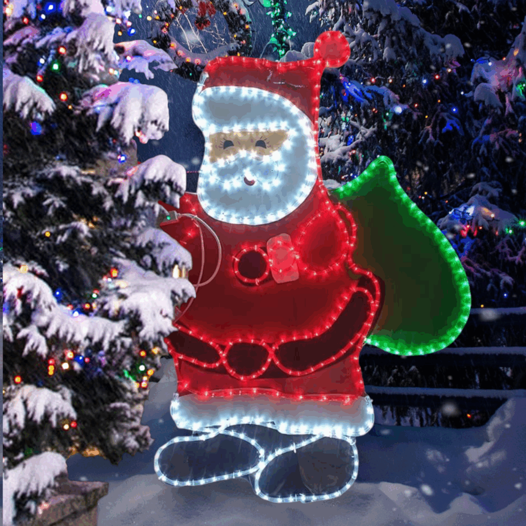 Papá Noel Luz LED entre arboles navideños