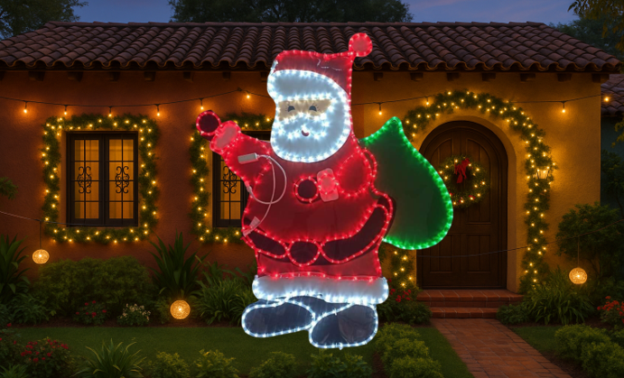 papa noel led en frente de casa
