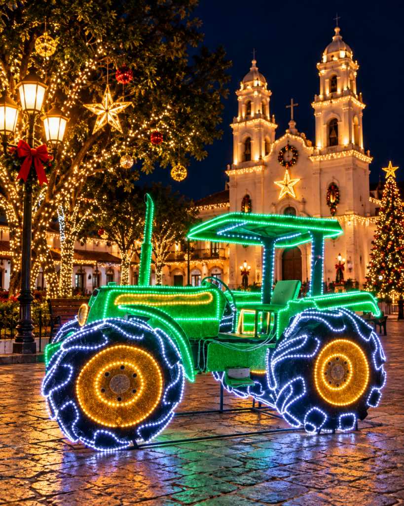 Tractor 3D con luces LED para iluminación navideña de plazas y parques de municipios.