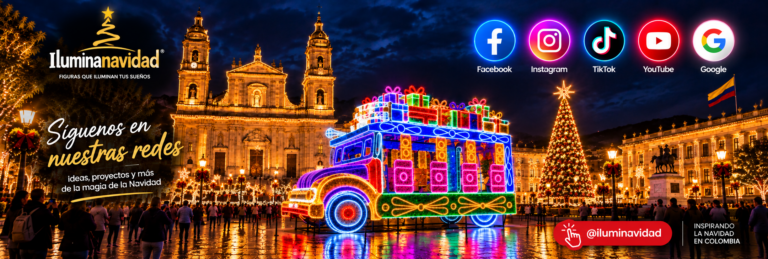 Redes sociales de Iluminavidad para conocer nuestros proyectos, figuras LED e iluminación navideña Bogotá